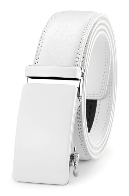 Lingli White Belt for Men Ratchet Dress Belt with Automatic Buckle -Trim to Fit-35mm wide-0051-110-White