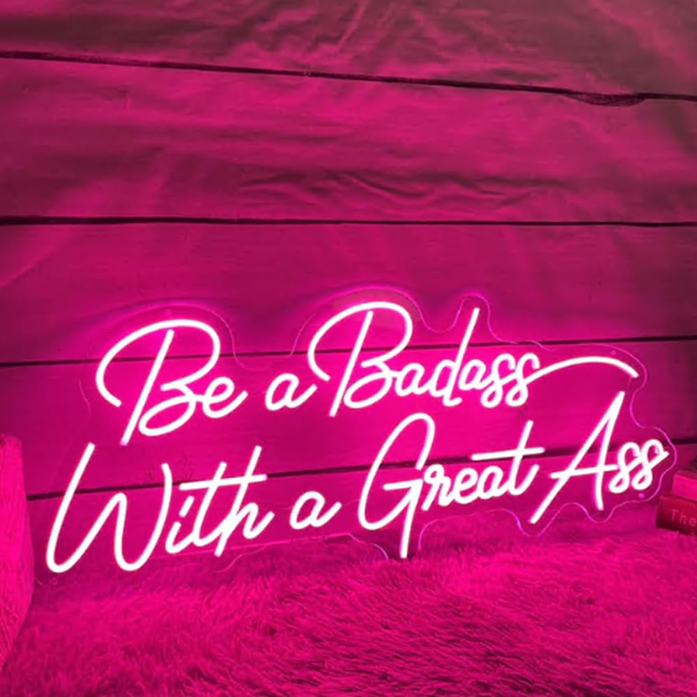 Be A Badass With A Good Ass Neon Sign, Custom Home Gym LED Neon Light Workout Yoga Bar Fitness Club Wall Decor Art, Gift For Gym Lover Size:25.5" x 12.5"