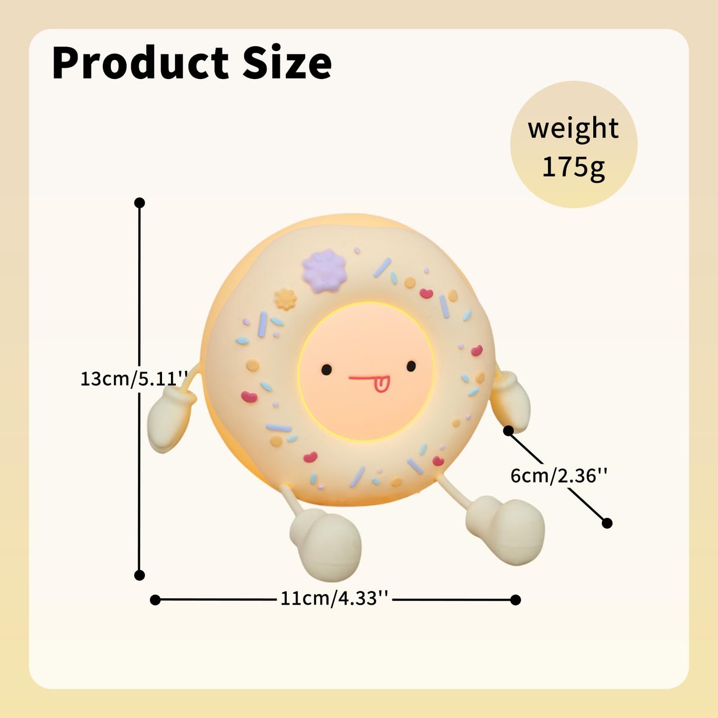 HPYDIY Cute Donut Lamp - Donut Dessert Night Light, Silicone Kids Night Light, Rechargeable Adjustable, Contact Switch and Room Decor Gift（White）