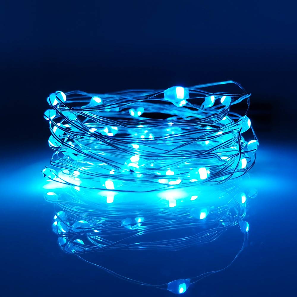 LIIDA [10-Pack] LED String Lights, 6.6FT LED Moon Lights 20 Led Micro Lights On Silver Copper Wire (Batteries Include) for DIY Wedding Centerpiece, Table Decoration, Party (Blue)