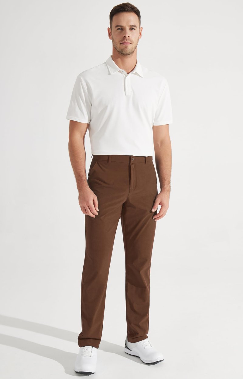 Libin Men's Dress Pants 32" Comfy Business Casual Golf Pants Quick Dry Lightweight Clothing for Men Travel Vocation Work Trousers Water Resistant, Light Coffee, 38W x 32L