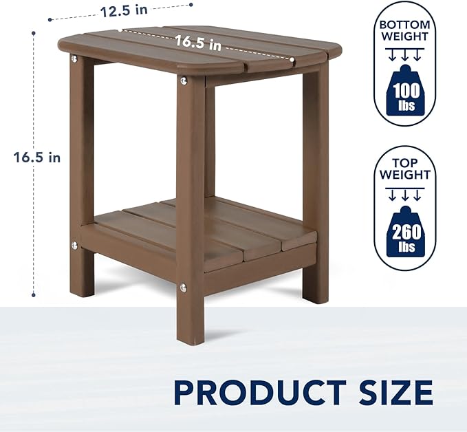 nalone Adirondack Side Table 16.5" Outdoor Side Table HDPE Plastic Double Adirondack End Table Small Table for Patio(Wood)