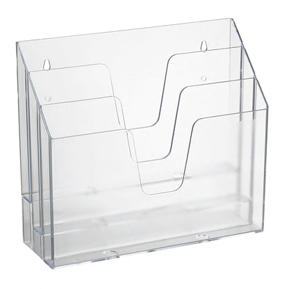 Acrimet Horizontal Triple File Folder Holder Organizer, Open Top Desktop Document Sorter for Letter Size Papers & Folders, Plastic (Clear Crystal)