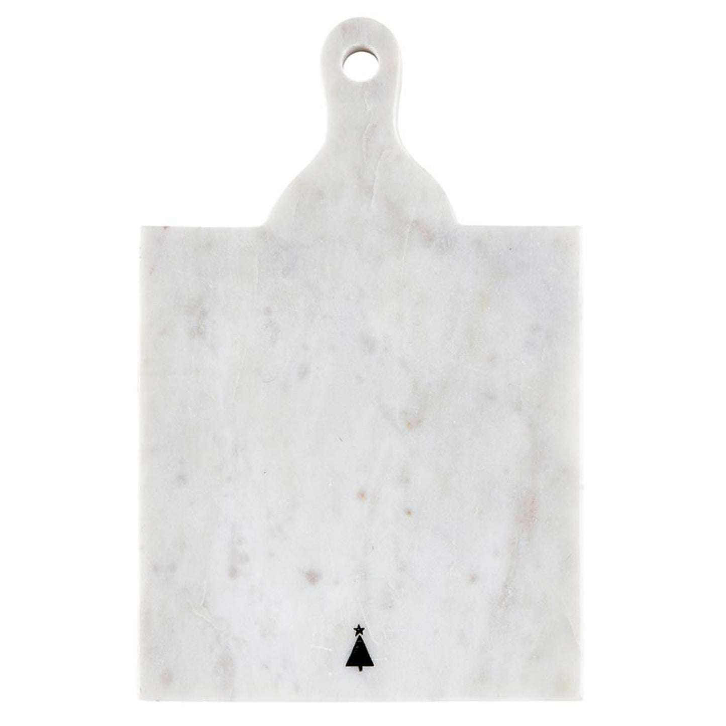 Santa Barbara Design Studio Joy to The World Square White Marble Charcuterie Cheese Tray with Handle, Small Black Tree Icon, 10.75" x 7"