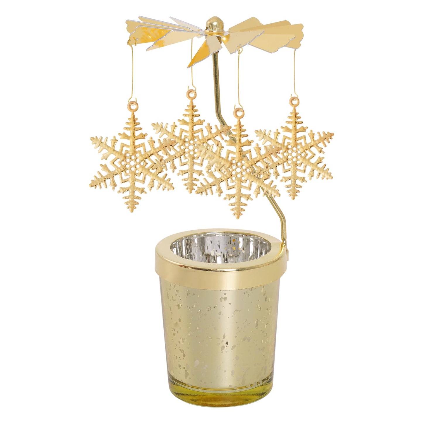 Rotating Candlestick Spinning Tea Light Candle Holder Gold Glasses Rotary Tealight Holders Christmas Anniversary Birthday Party Table Centerpieces Revolving Decoration (Snowflake)