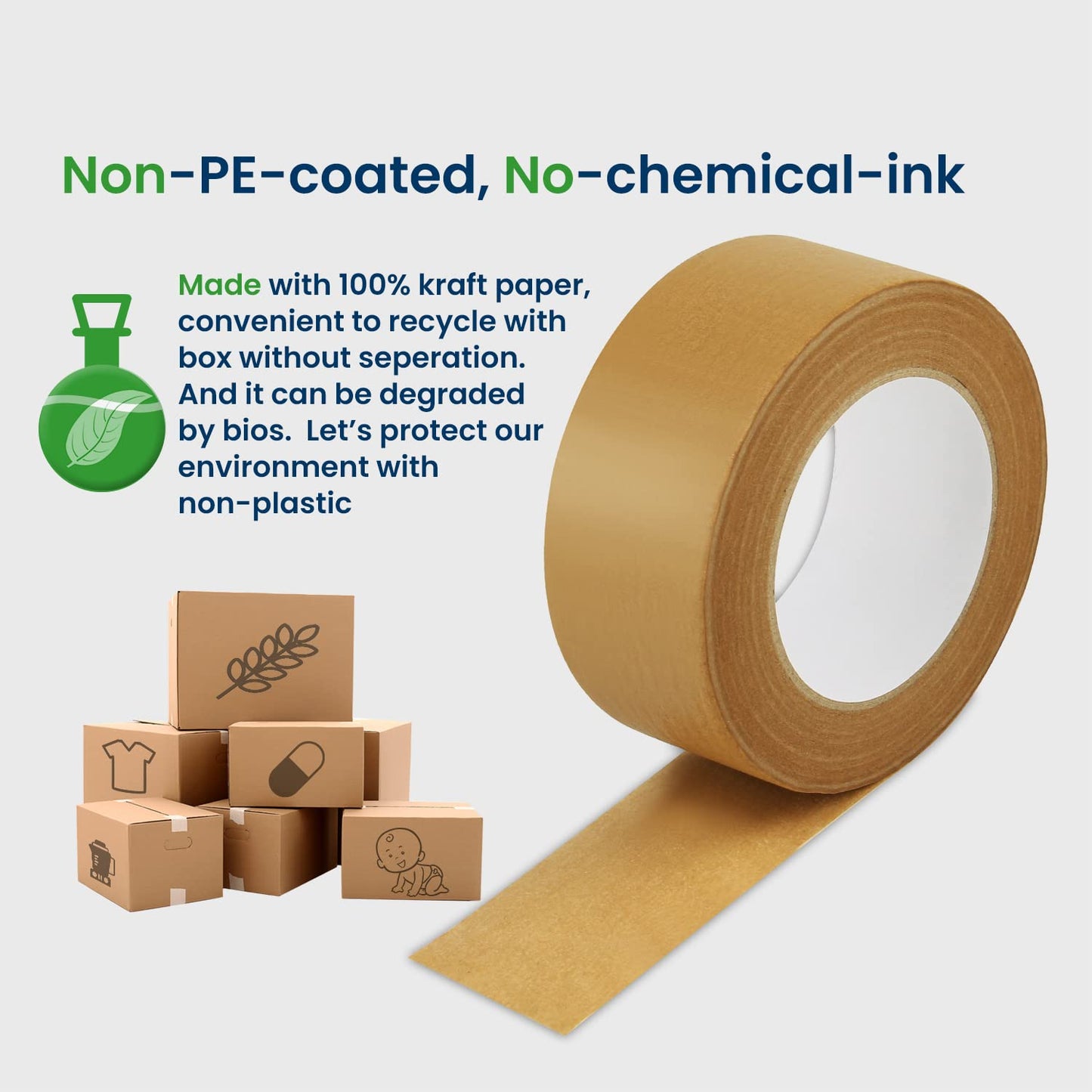 Lichamp Kraft Packing Tape, Brown Paper Gummed Tape for Packing Boxes, Shipping Cardboard and Carton Sealing, 18 Rolls x 2 inch x 55 Yard x 7 mil, B218BR
