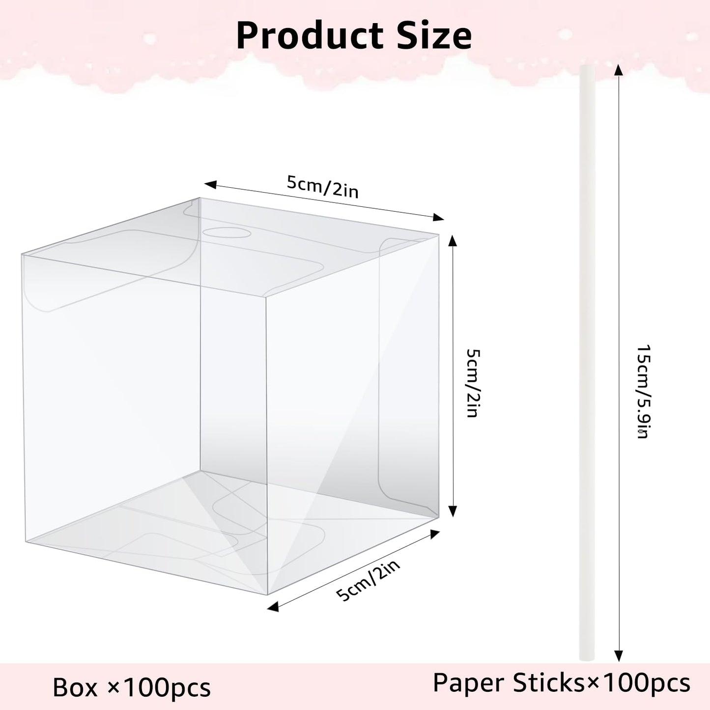 MGWOTH 100 Set Cake Pop Boxes with Paper Sticks Kit: Clear Gift Container with Holes for Candy, Macaron, Lollipop Packaging, Mini Plastic Cakepop Wrapping for Wedding Party Birthday Christmas