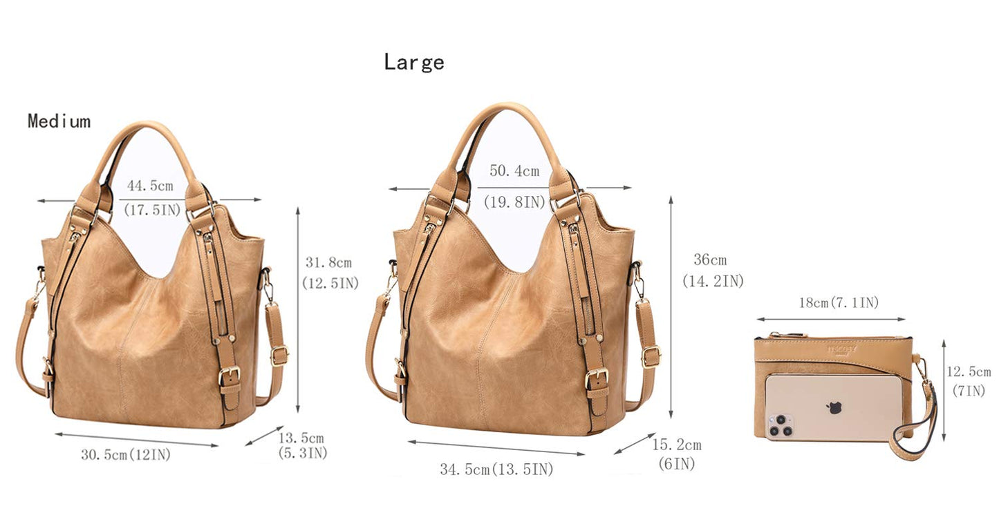 Women Tote Bag Handbags PU Leather Fashion Hobo Shoulder Bags with Adjustable Shoulder Strap (Apricot, M)