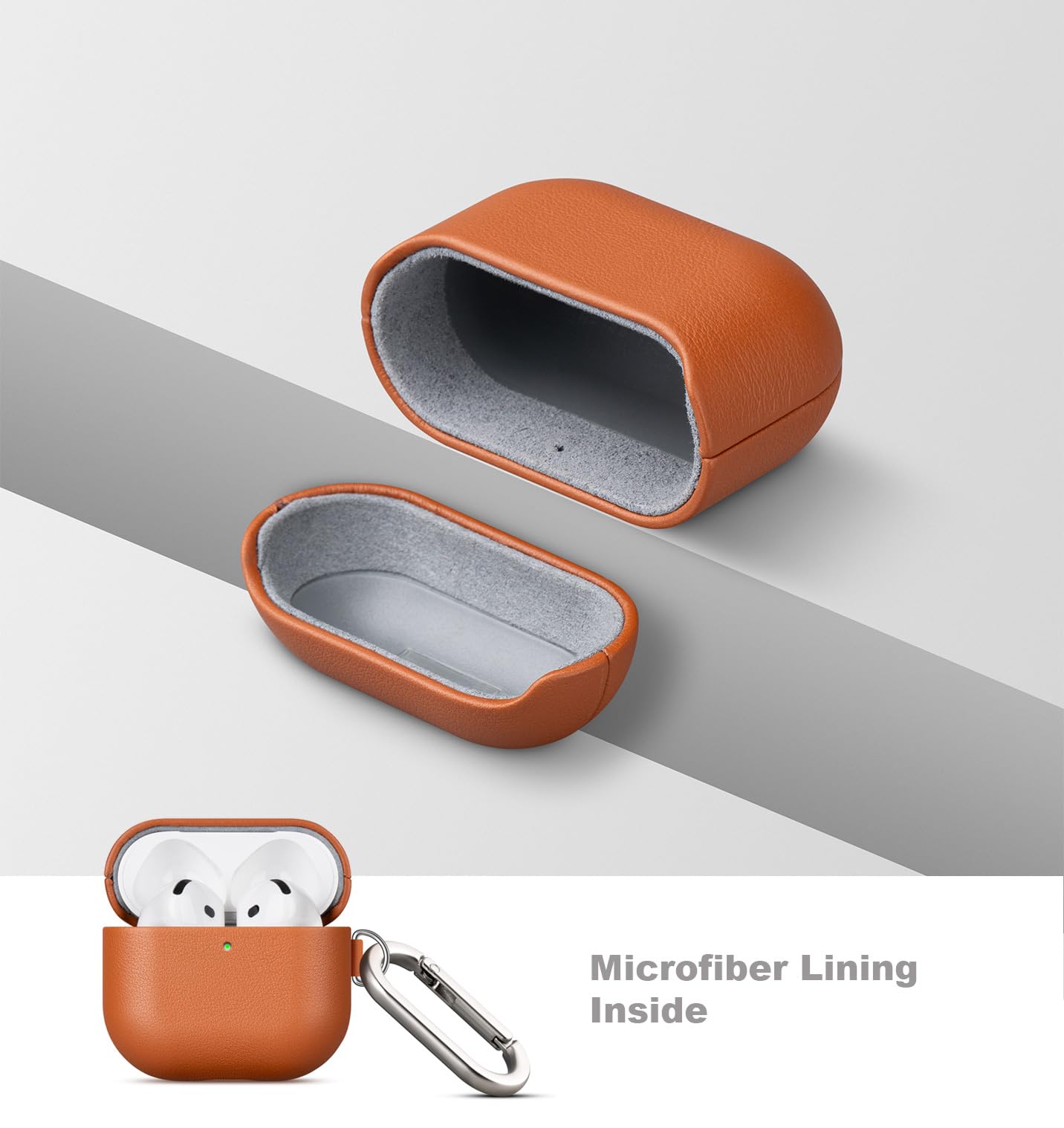 LOPIE Handmade Case for AirPods 4 / AirPods 4 with Active Noise Cancellation Leather Case Clip & Cleaner Kit, Fully-Wrapped with Top Grain Leather, Protective Hard Cover for Gen 4 Air Pods - Brown