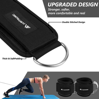 flintronic 2Pcs Ankle Straps for Cable Machine, Gym Cuffs with Double Stainless Steel D-Ring, Gym Ankle Cuff with Adjustable Neoprene Ve-lcro, Muscle Shaping for Men and Women - Black