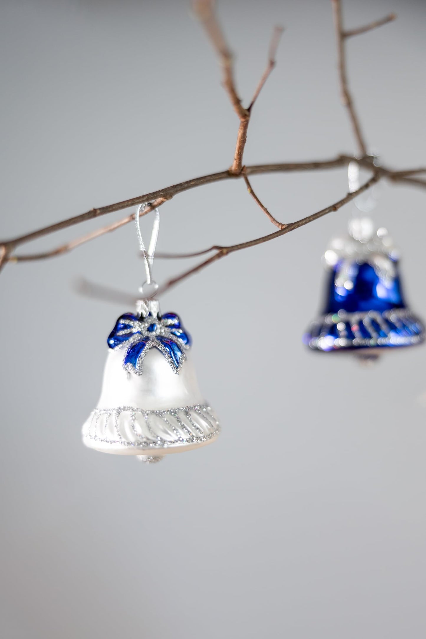 Polish Gallery Mini Glass Tree Ornaments White Jingle Bell Handcrafted Mouth Blown Glass 1 Inch Mini Ornaments Tiny Christmas Ornaments Made in Poland
