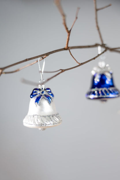 Polish Gallery Mini Glass Tree Ornaments White Jingle Bell Handcrafted Mouth Blown Glass 1 Inch Mini Ornaments Tiny Christmas Ornaments Made in Poland