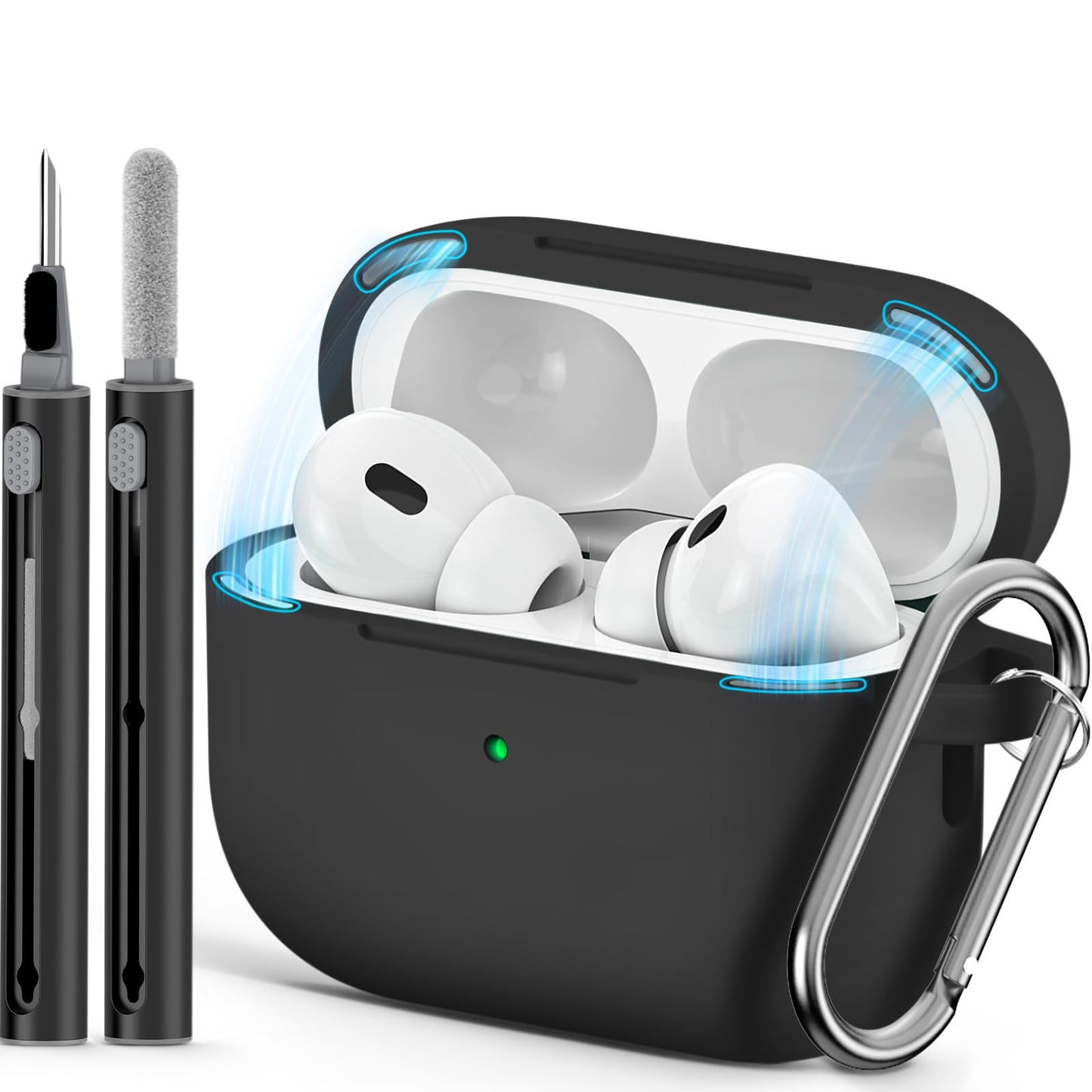 Ljusmicker for AirPod Pro Case Cover with Cleaner Kit,Soft Silicone Protective Case for Apple AirPods Pro 2nd/1st Generation for Women Men,AirPod Pro Case with Magnetic Lid Lock & Keychain-Solid Black