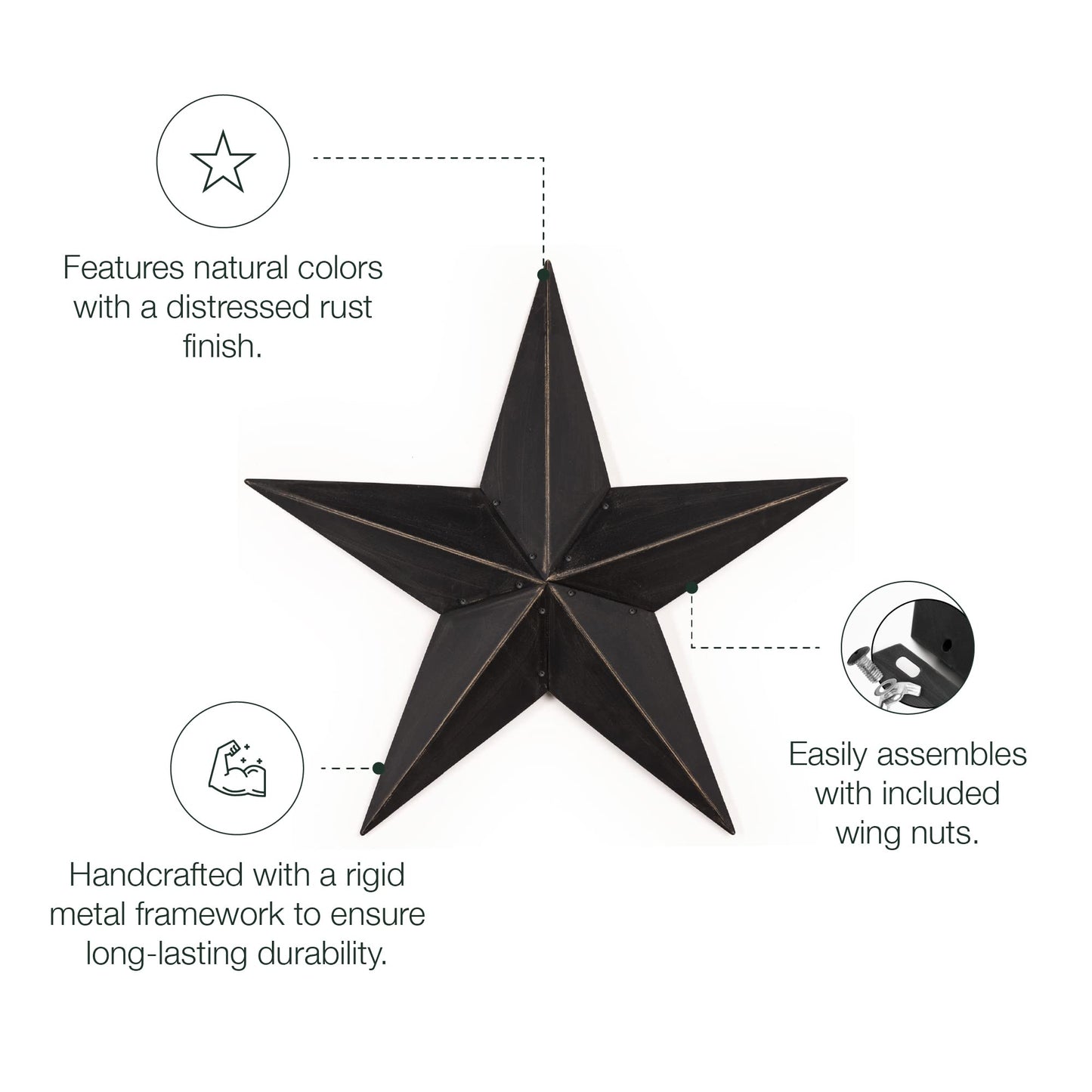 The Hearthside Collection CWI Gifts Metal Barn Star - 36 inch Galvanized Hanging Star - Farmhouse Wall Decor - Black