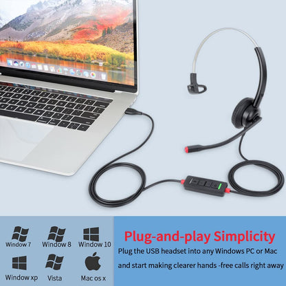 USB Headset with Microphone for PC Laptop Computer Headphone Noise Cancelling Mic for Home Office Online Class Teams Zoom
