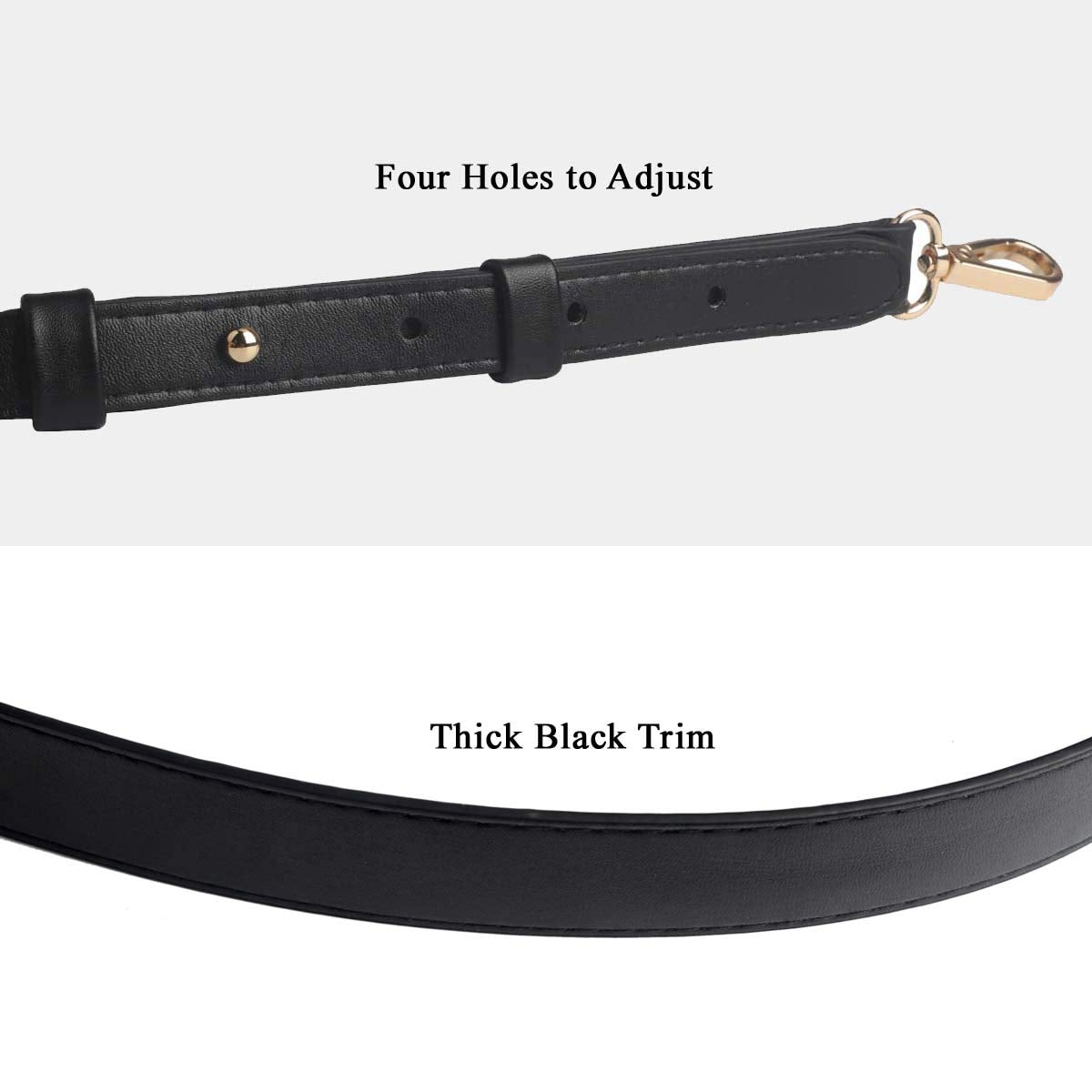 BEAULEGAN Wide Purse Strap Replacement - Microfiber Leather - 51 Inch Long Adjustable for Crossbody Shoulder Bag, Black/Gold