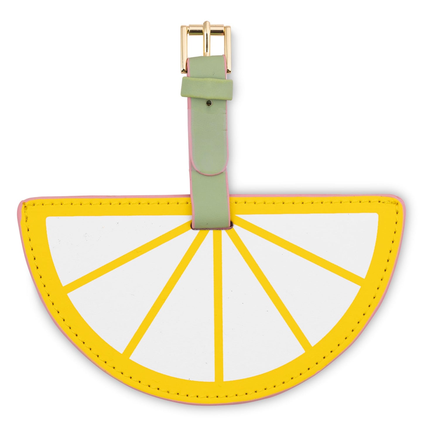 kate spade new york Round Yellow Vegan Leather Luggage Tag for Women, Durable Suitcase ID Tag, Lemon