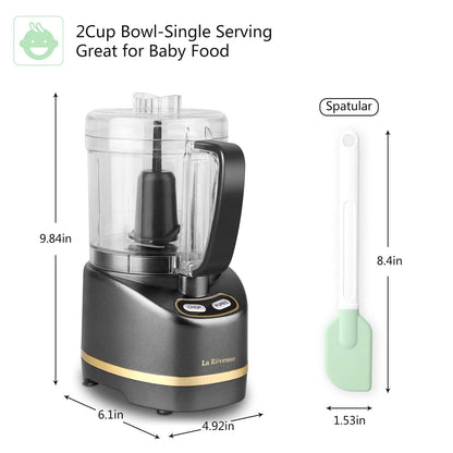 La Reveuse Electric Mini Food Processor Small Chopper 200 Watts 2-Cup Prep Bowl for Mincing Chopping Grinding Blending Pureeing (White)
