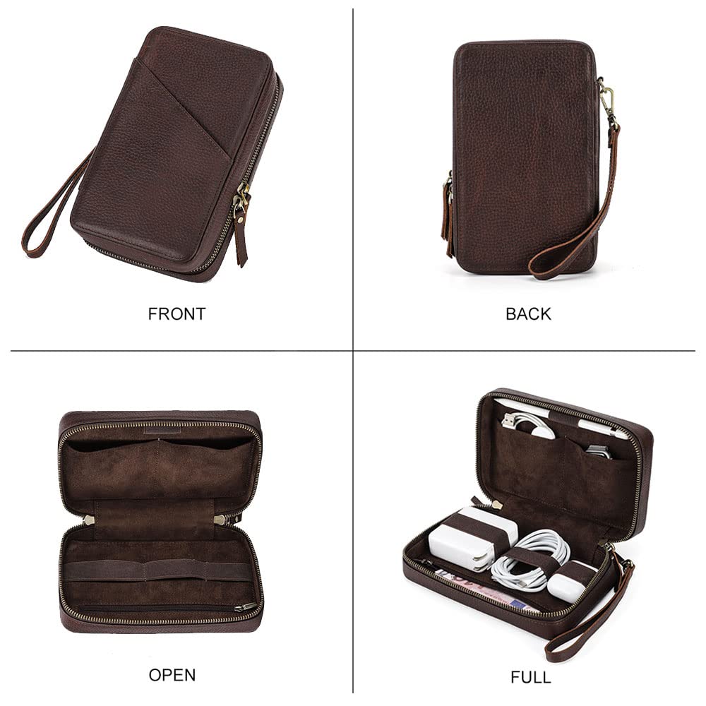 CONTACTS Full Grain Leather Electronic Organizer Travel Tech Case Electronics Accessories Storage Box Portable Holder for for Charger, Cables, Power Bank, Mouse