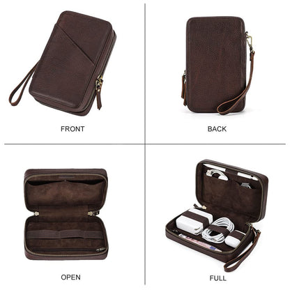 CONTACTS Full Grain Leather Electronic Organizer Travel Tech Case Electronics Accessories Storage Box Portable Holder for for Charger, Cables, Power Bank, Mouse