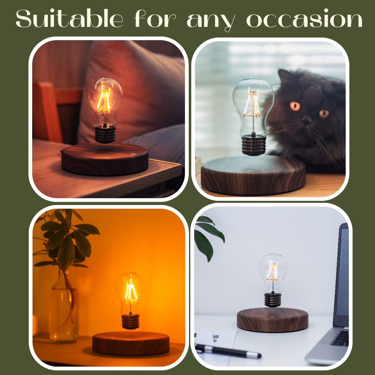 MOOCCI Levitating Bulb Lamp, Magnetic Floating Night Light & Desk Decor, Unique Valentine‘s Day Gift for Her and Him, Cool Tech Gadget for Home Office, Christmas Birthday Present (Round-Classic Bulb)