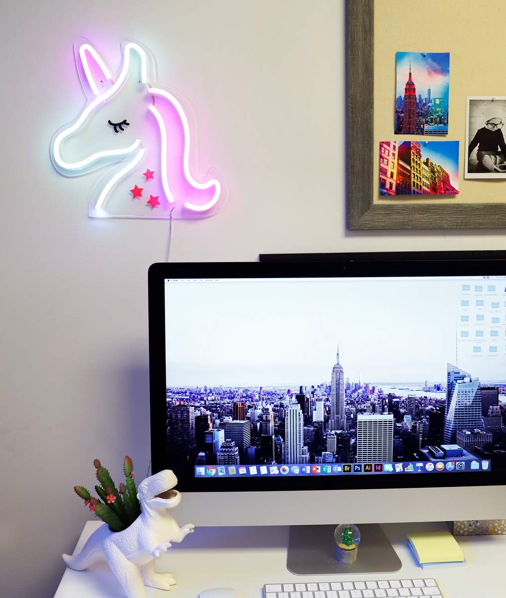 Isaac Jacobs 13" x 13" inch LED Neon Pink and White Unicorn Wall Sign For Cool Light, Wall Art, Bedroom Decorations, Home Accessories, Party, and Holiday Decor: Powered by USB Wire (Unicorn)