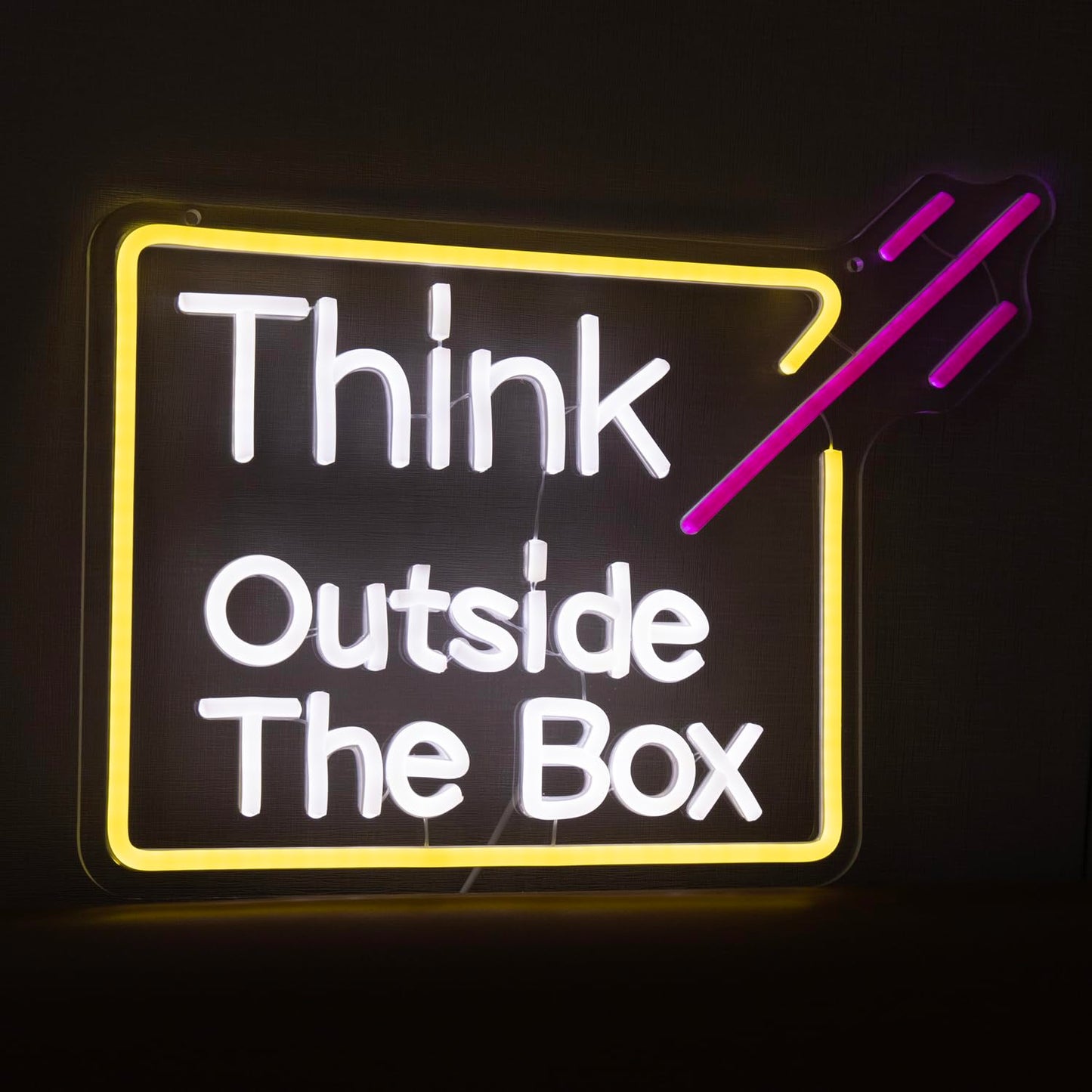Think Outside The Box Neon Sign, Dimmable LED Neon Light for Wall Decor, USB Powered Acrylic Sign for Office, Bedroom, Classroom, Studio & Creative Space Decoration 16.14 x 11.81"