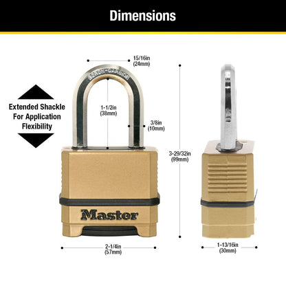 Master Lock Combination Lock, Heavy Duty Weatherproof Padlock, Resettable for Outdoor Use, Brass Finish, M175XDLF