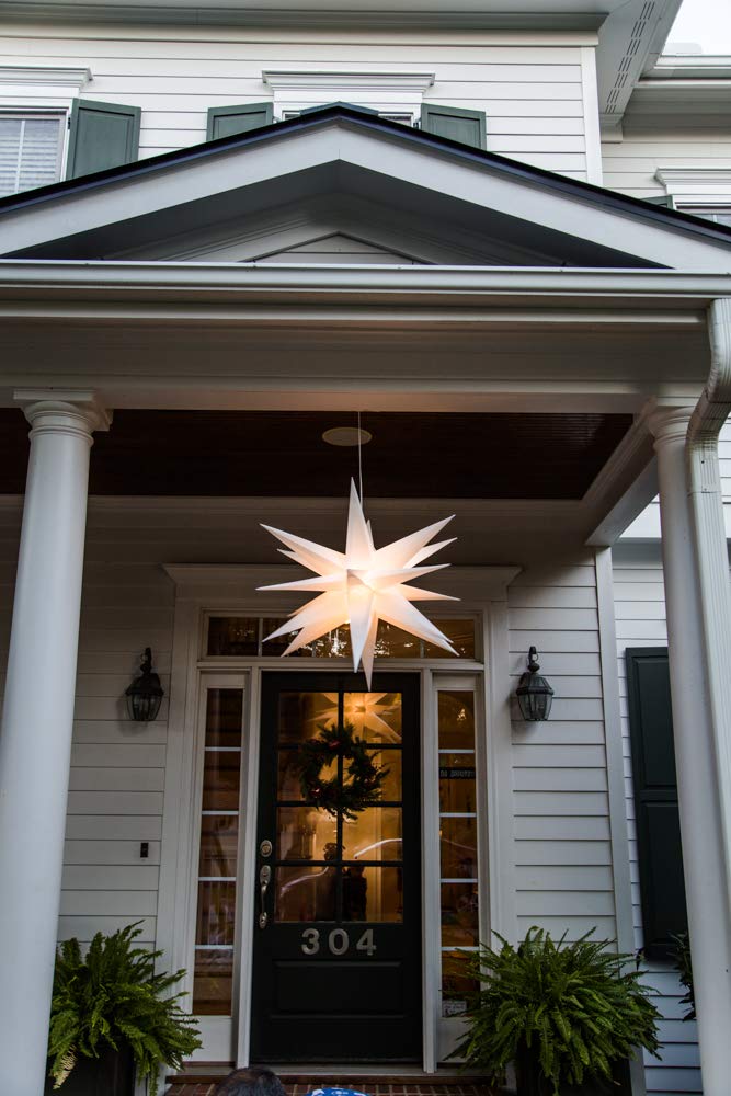 Elf Logic Large 30” Easy Assembly Warm White LED Moravian Star - Hanging Outdoor Christmas Light - Use as Holiday Decoration, Porch Light, 3D Fixture, Advent Star, Wedding & Ballroom Venue Decor