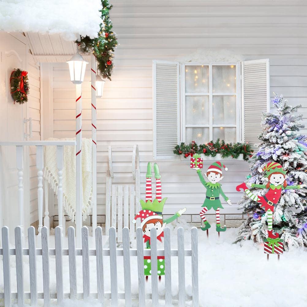shenruifa Christmas Elf Garden Stake, Metal Gnome Yard Stake Wrought Iron Elf Ornament Yard Signs Decor Outdoor Holiday Decoration (a)