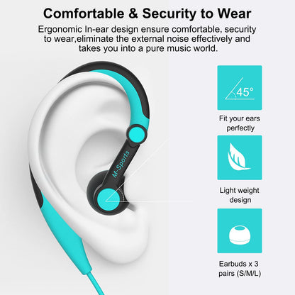 mucro Sport Headphones Wired Running Earphones with Earhook (3.5mm, Blue)