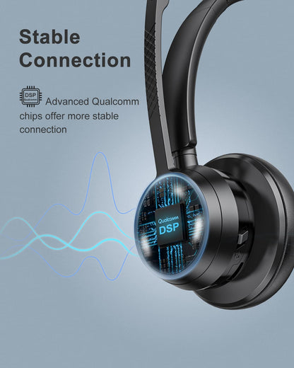 Link Dream Trucker Bluetooth Headset 20H Talktime Wireless Headset with 270°Rotatable Noise Cancelling Microphone USB Dongle for Online Meeting, Office Home, Call Center, Computer, Cell Phone (BH60)