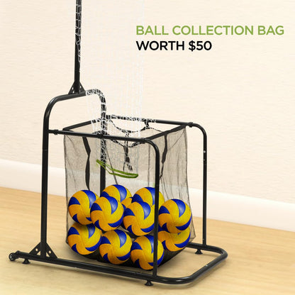 Volleyball Setter Training Equipment Volleyball Setting Trainer Setter Net with 2 Target Hoop Size 5 Angle and Height Adjustments Ball Collection Bag