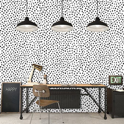 GaliGali Peel and Stick Wallpaper, Contact Paper for Home Decorate, Black and White Polka-Dot Wallpaper, Self-Adhesive Wall Paper Peel and Stick Vinyl Waterproof, 17.3"x118", No.5195-3