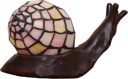Tiffany Style Pink Snail Accent Table Lamp Handmade Stained Glass Shade Night Light for Kids with 3 Color Temperatures LED Bulb - Ideal Gift for Home Decor(8" D x 5." W x 5." H)