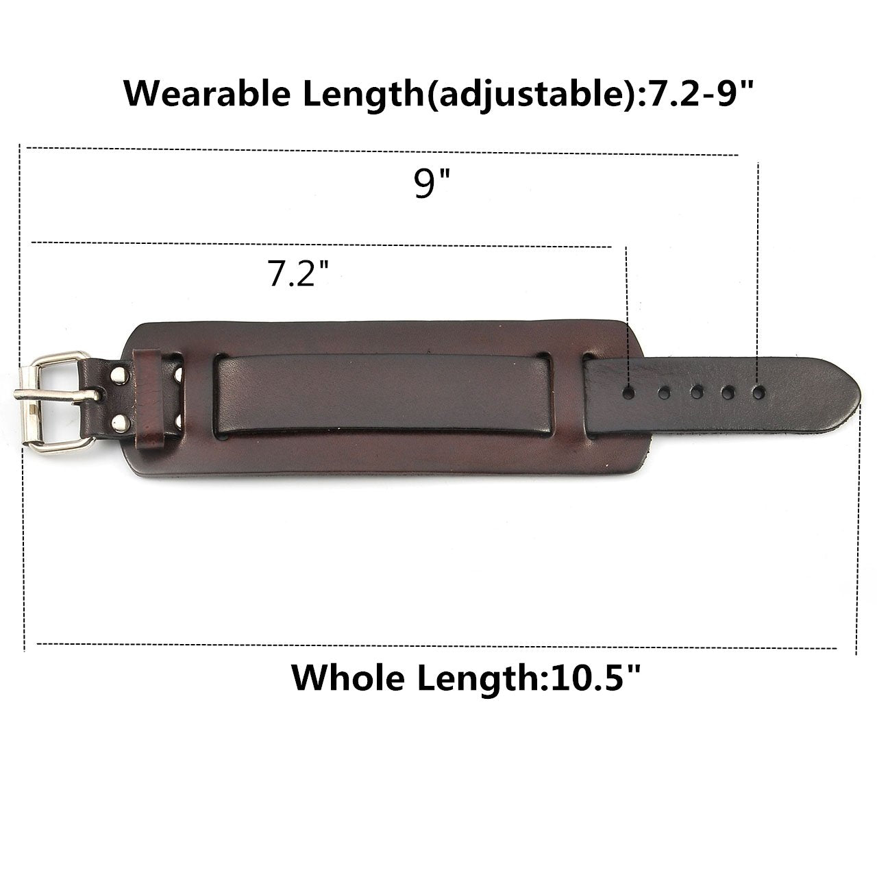 Zysta Punk Unisex Genuine Leather Wide Belt Wristband Bangle Cuff Bracelet 7"-8.5" Fashion Simple Black Brown