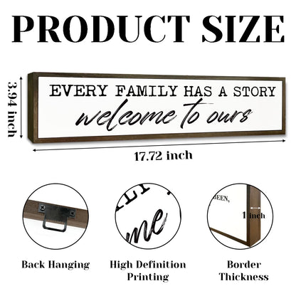 Welcome Home Decor, Every Family Has A Story Welcome to Ours Sign, Family Wood Sign, Home Decor for Front Door, Living Room Decors Above Sofa, Housewarming Gift 17.8x4x1.18 inches