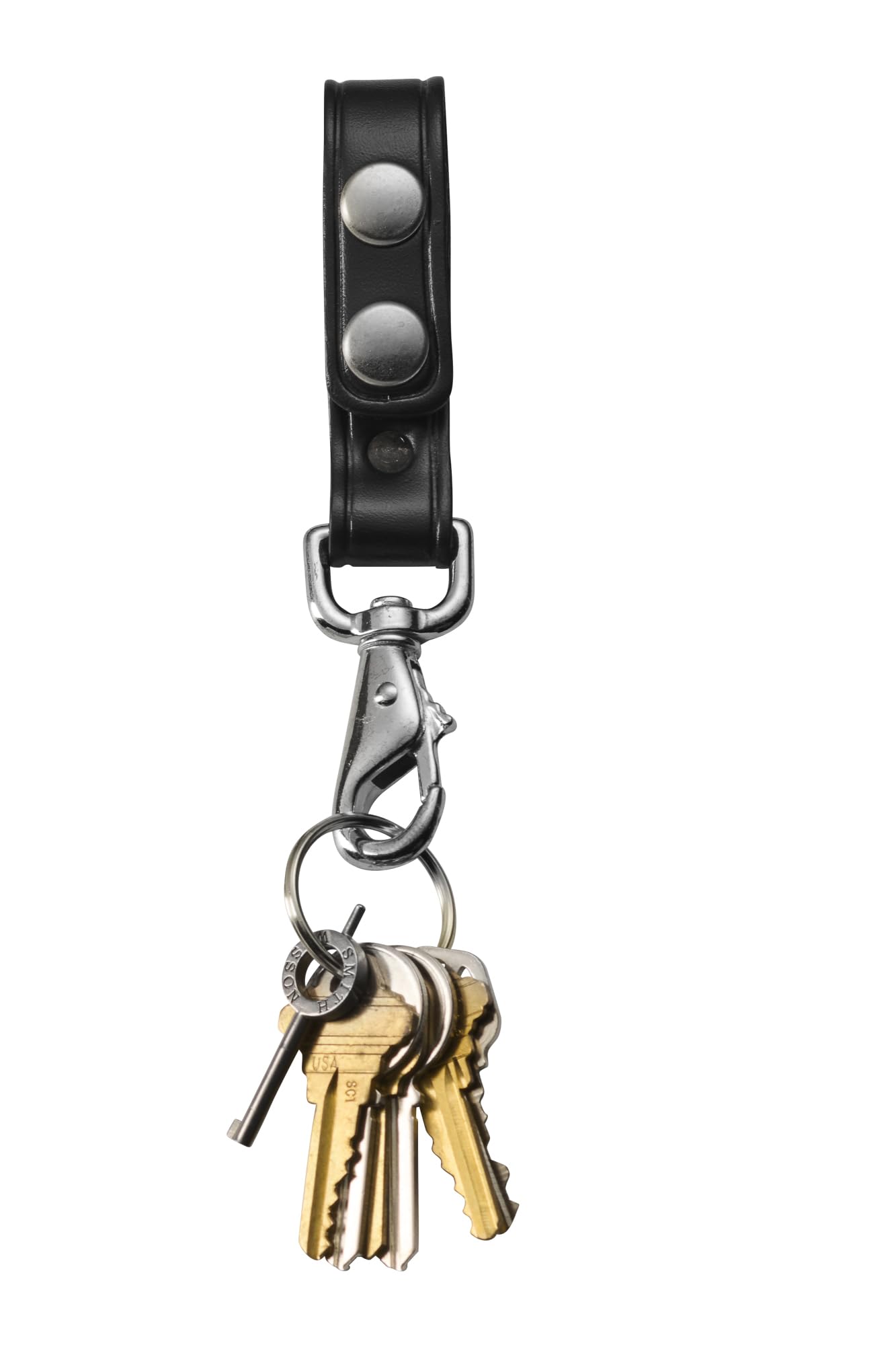 JAY-PEE Leather Key Strap Belt Keeper for Duty Belt Key Ring Holder Double Snap Belt Loop Keychain Lanyard with Chrome Hardware