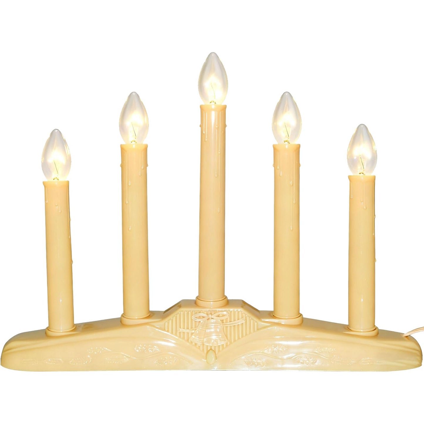 Oviejo 5 Light Window Candle Electric, Christmas Electric Candoliers with Ivory Plastic, Plug in Electric Window Candle Lamp with 6 Clear C7 Bulb (1 Spare Bulb), 5 Watt, Flameless Window Candles