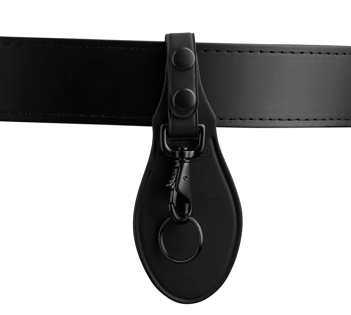 Perfect Fit Leather Key Holder Duty Belt Keychain Key Strap Keyring Holder with Black Leather Flap and Black Hardware