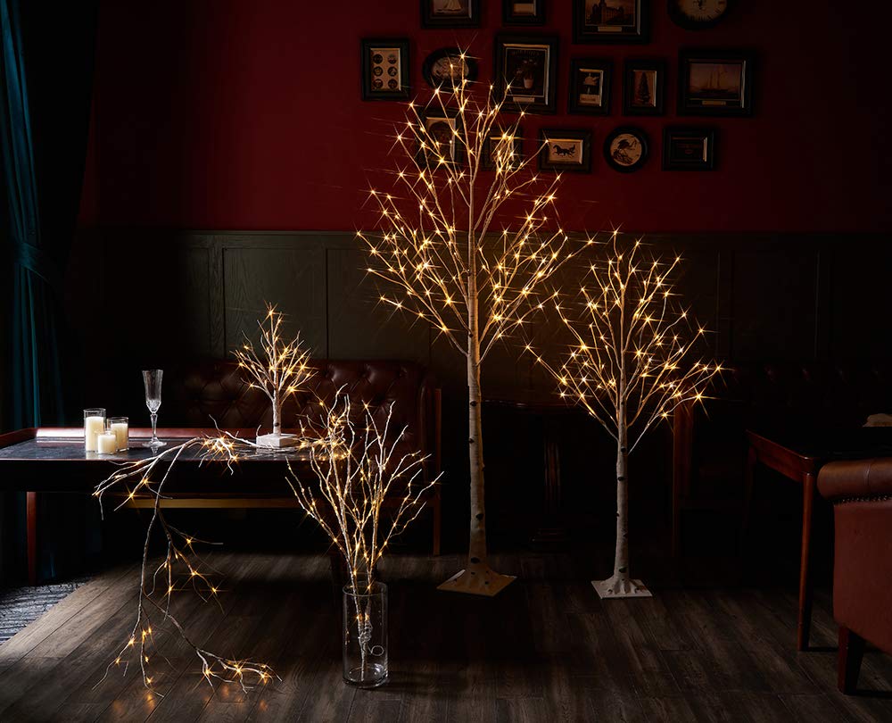 Hairui Pre Lit Birch Tree 2 Pack 4FT 72 Warm White LED White Christmas Tree for Indoor Outdoor Home Christmas Spring Easter Holiday Decoration Indoor Outdoor