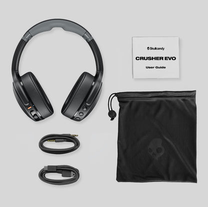 Skullcandy Crusher Evo Wireless Bluetooth Headphones with Multi-Sensory Bass, Noise Isolating Over-Ear Fit, Up to 40 Hours Battery, Microphone for iPhone Android - True Black