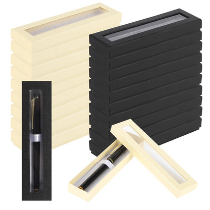BUWUSMU 42 Pcs Empty Pen Gift Box, Pen Case with Cushion, Clear Lid Cardboard Box, Display Case for Gift, Office Supplies, Birthday Souvenir, Presentation, Jewelry, Christmas (Black, White)
