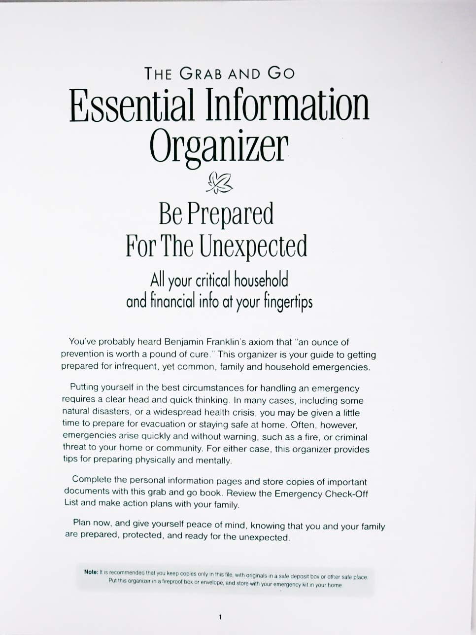 The Essential Information Organizer - All Of Your Critical Household and Financial Information In One Place - Spiral Bound 10x8