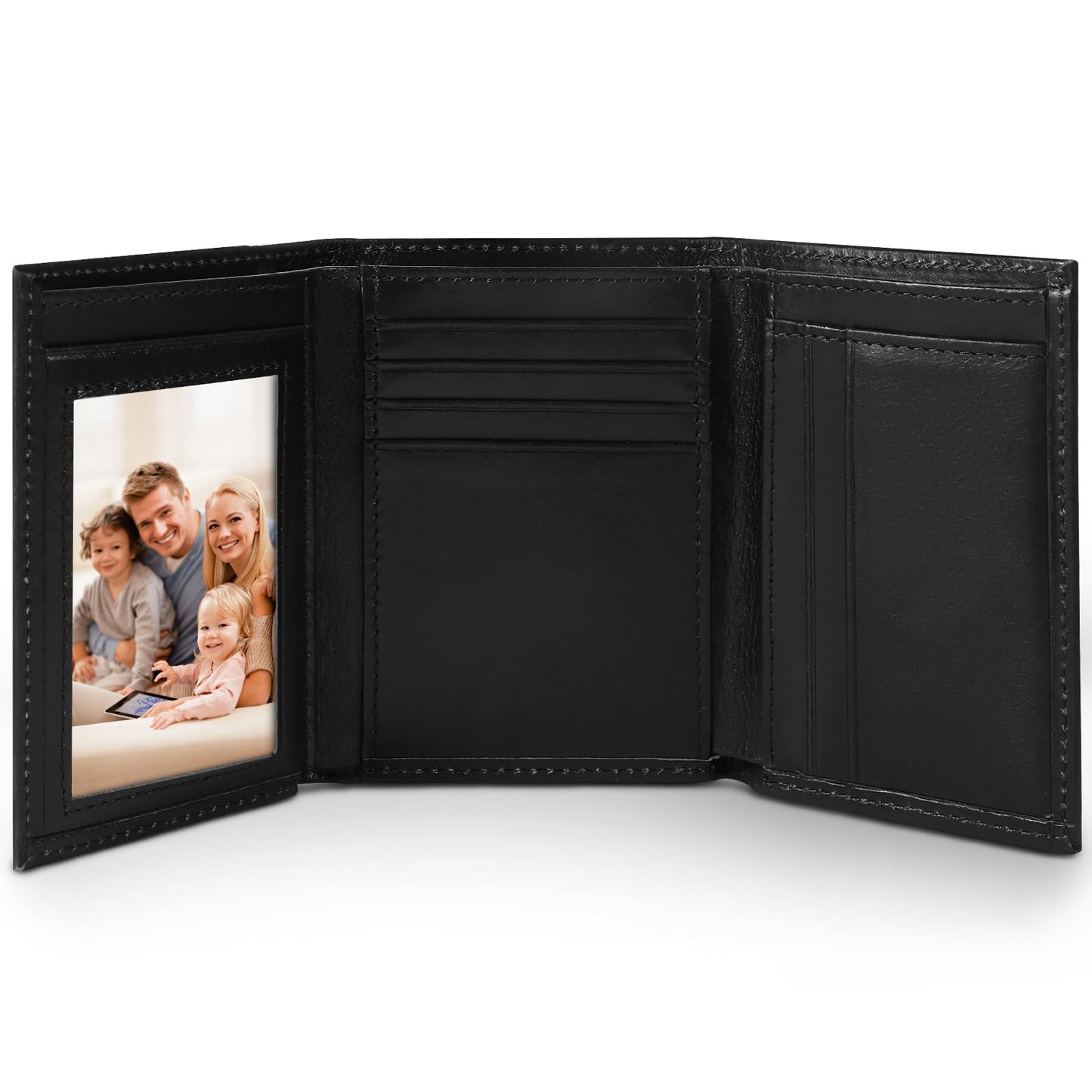 WULOUJIE Men's Trifold Leather Wallet, RFID Blocking Genuine Leather Wallet with 11 Card Slots, Tri Fold Wallet for Men（brown） (brown) (Black)