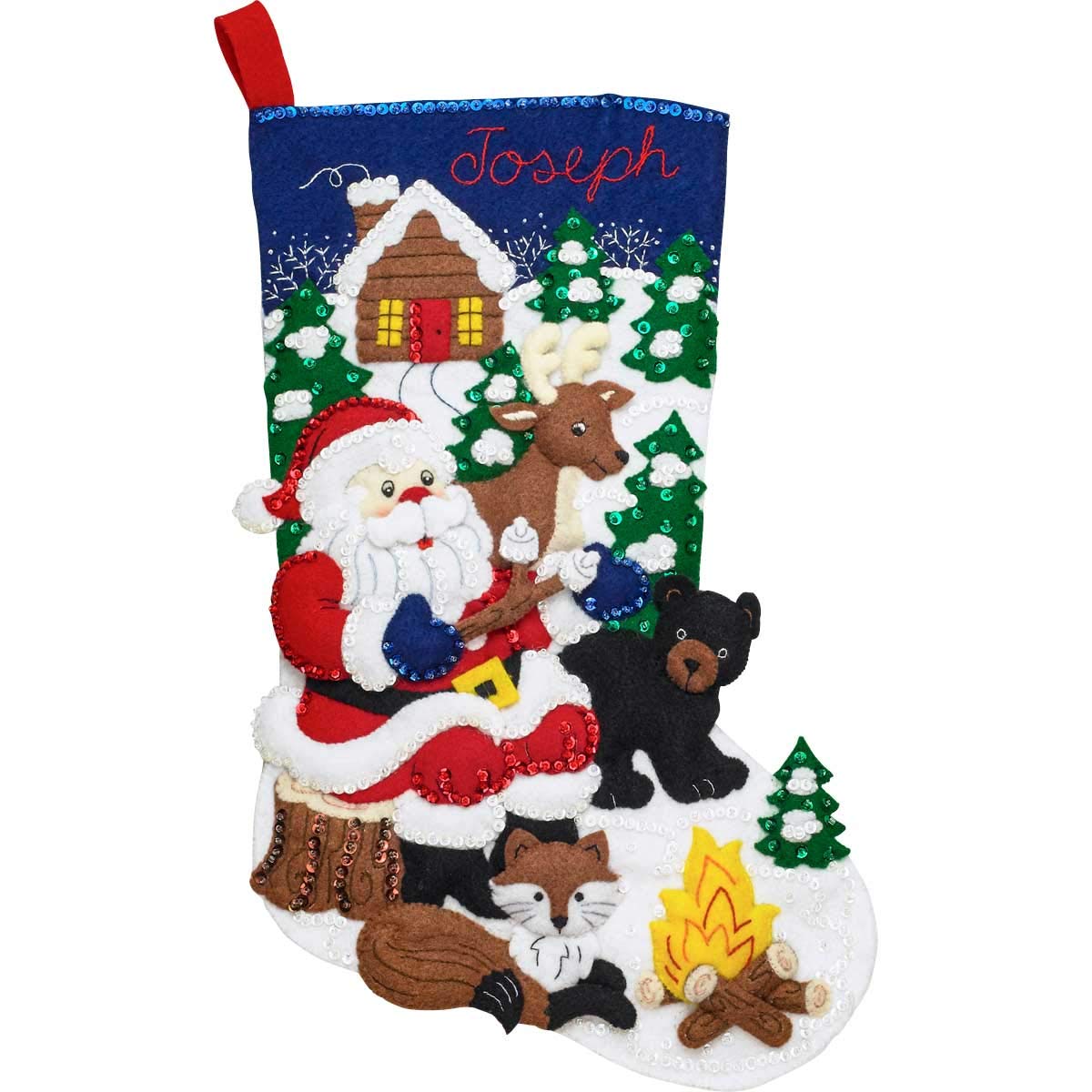 Bucilla 86931E Felt Applique Kit 18" Stocking, Santa Black Bear Cabin