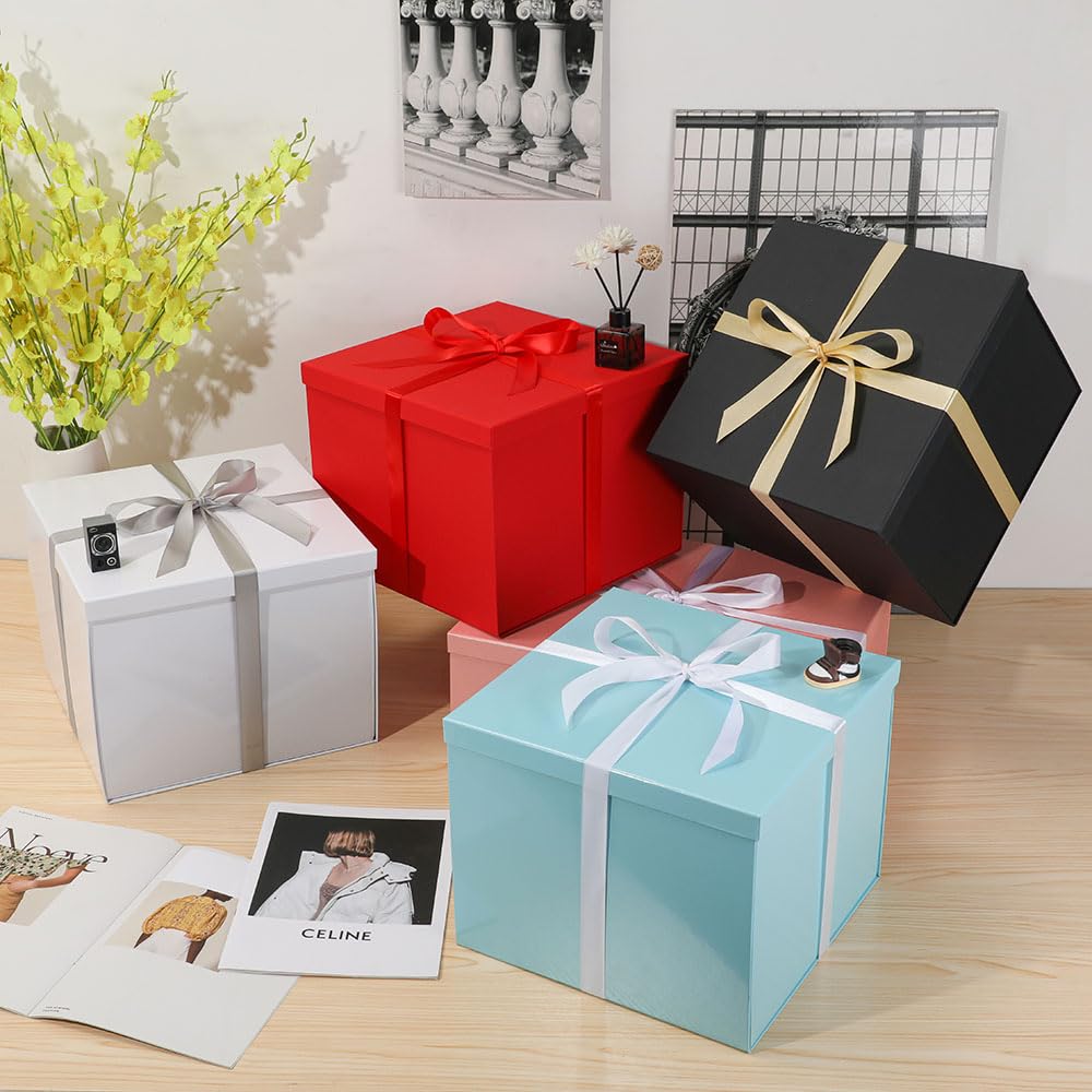 OBMMIRAO Large Gift Box with Lid 12.5x12.5x10 Inches, Black Gift Boxes for presents Packaging for Birthdays, Valentine's Day, Christmas, Anniversaries (Include Shredded Paper Fill, Envelope Card Ribbon)