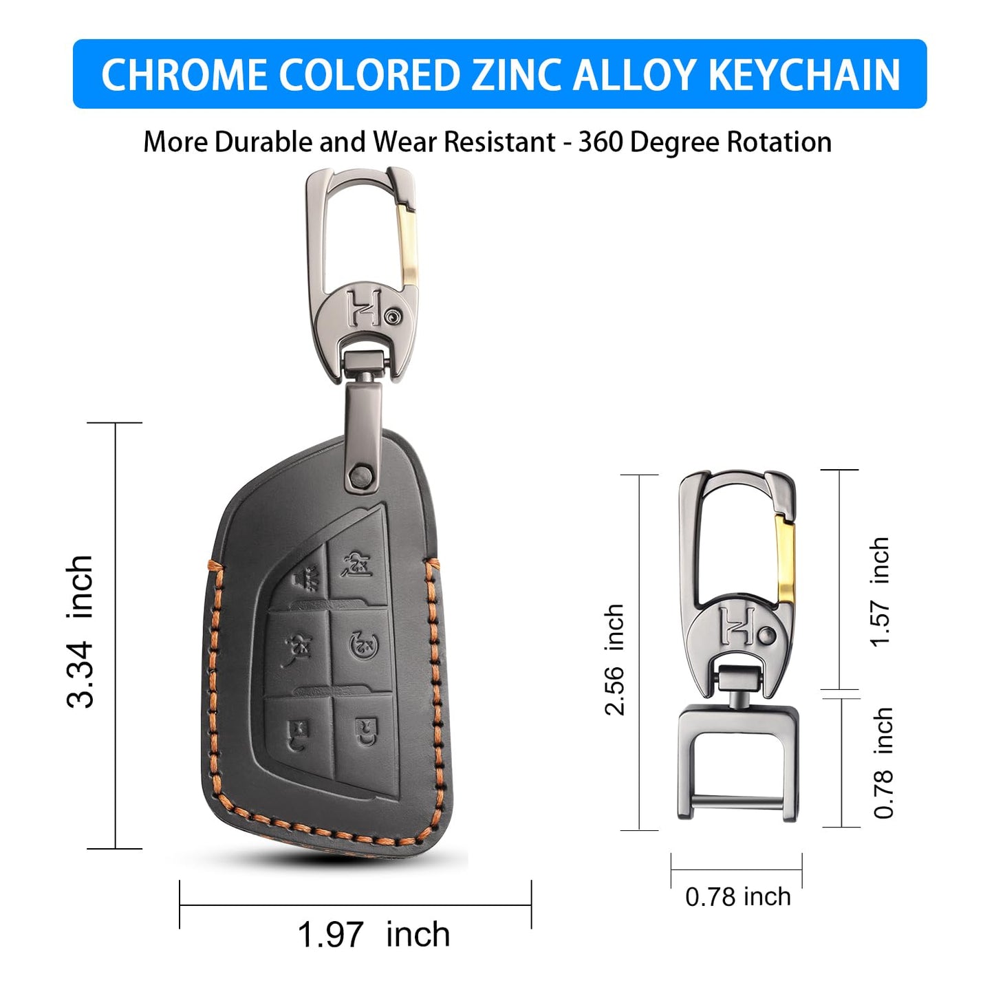 QBUC for Cadillac Premium Leather Key Fob Cover, for Cadillac Escalade CT4 CT5 Lyriq 2021-2025 XT4 XT5 2024 2025 (Black, 6-Button)