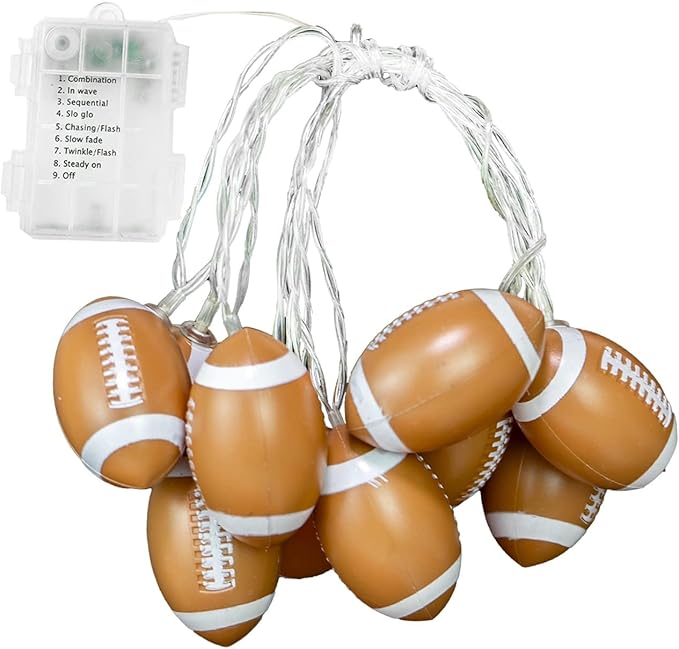 Football Lights String 20 LED 14Ft Battery Powered for Boy's Room Decor,Ball Sport Theme Party Decorative Lights,Birthday Decorations,Football Lovers Gift(8Mode)