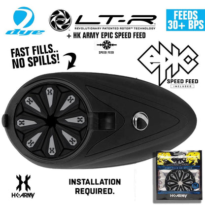 Maddog Dye LT-R Electronic Paintball Loader with HK Army Epic Speed Feed and HPA Paintball Tank Fill Nipple Protector Accessory Package - Black LT-R + Stealth SF